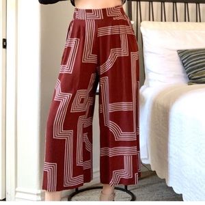 H&M pants & jumpsuits | Breezy Wide-leg Geometric H&M pants | Maroon colour